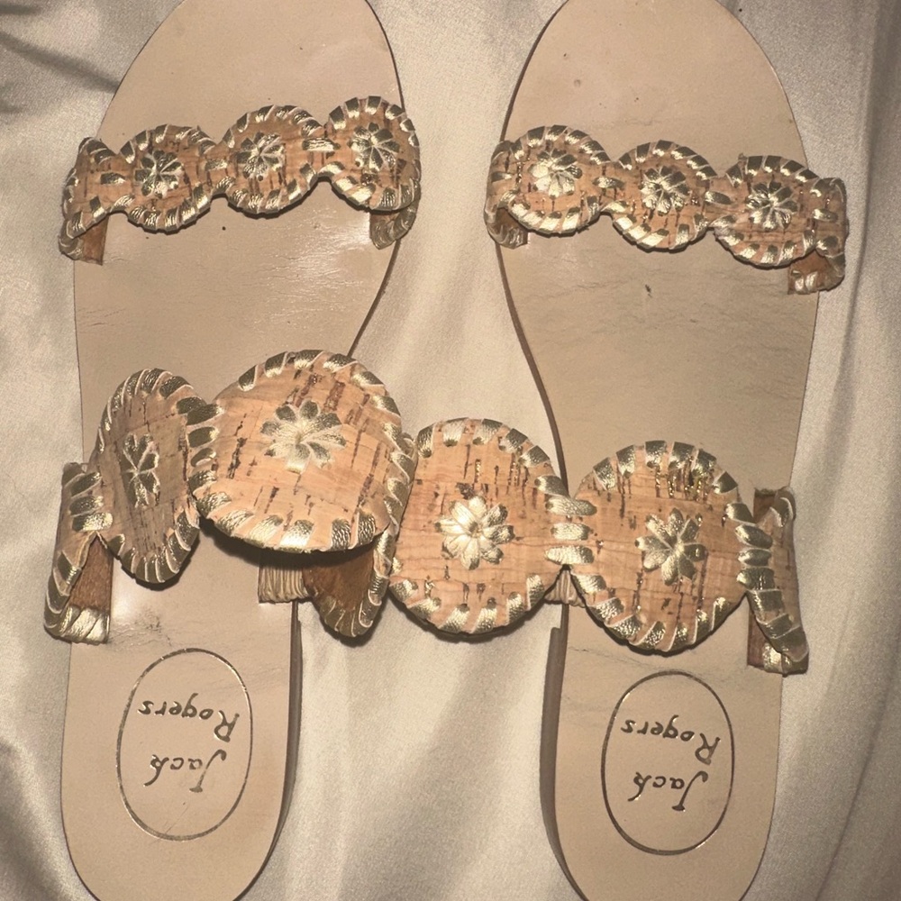 Jack Rogers Gold And Tan Sandals